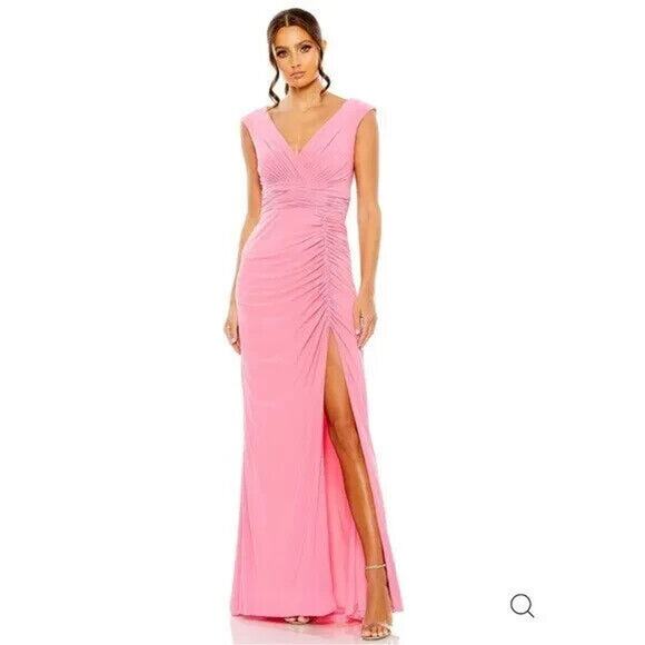 NWT Mac Duggal 55974 Pink Sleeveless Ruched‎ Slit Long Gown Dress Sz 6 - Picture 1 of 6